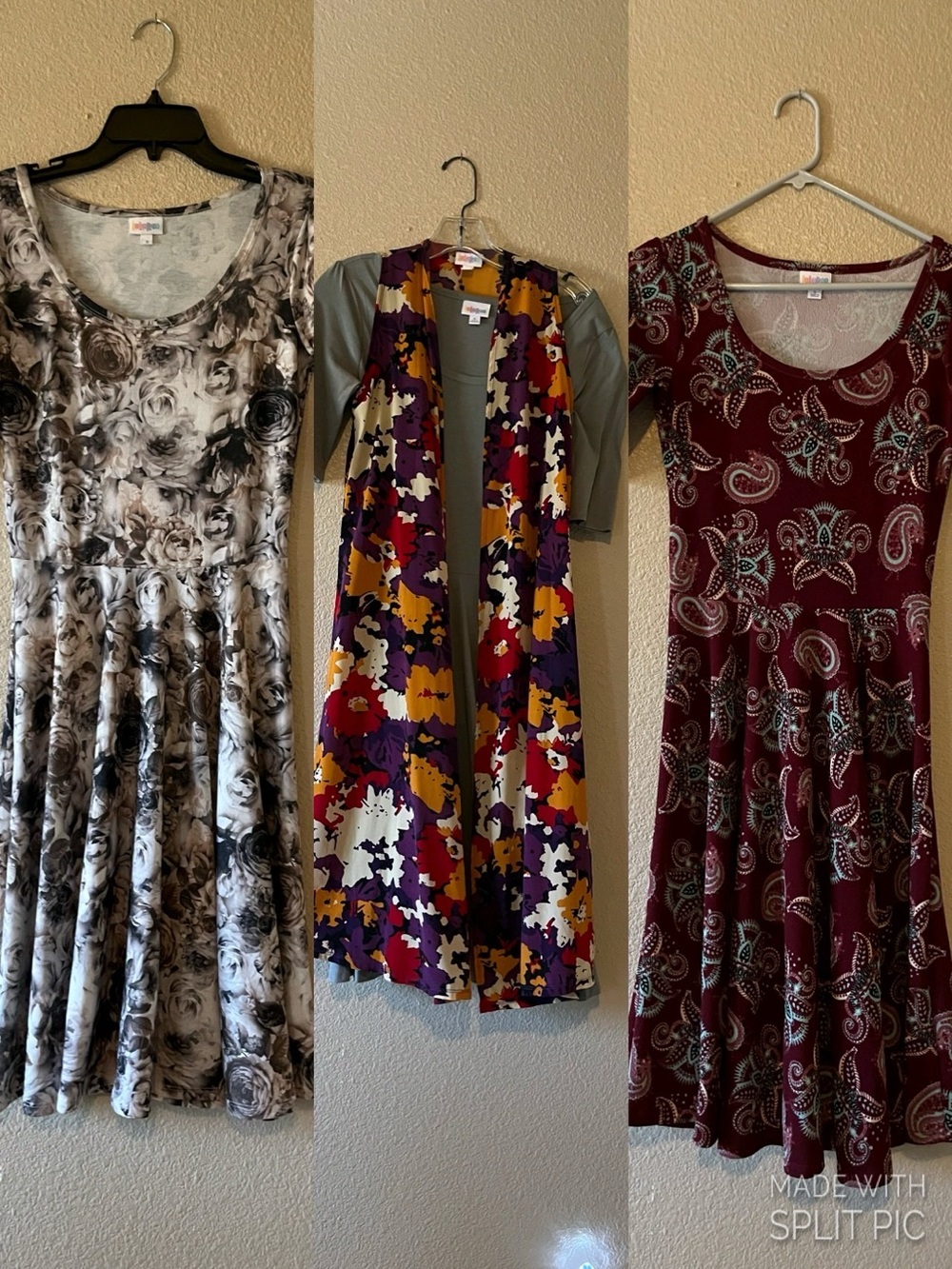 Lularoe  size Small Nicole Dress Lot plus XS floral “joy” long duster vest.